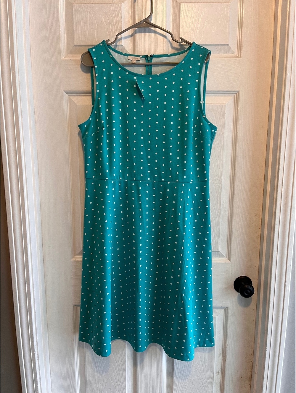 NWT Talbots Teal Polka Dot Sleeveless A-Line Dress Size Large